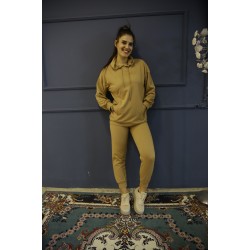 Kadın Bej Kanguru Cep Eşofman Takımı