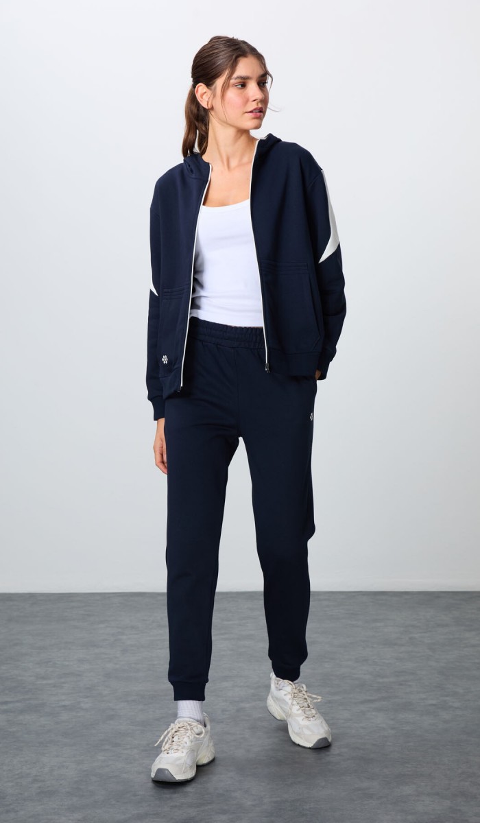 Kadın Lacivert Kapüşonlu Oversize Fit Eşofman Takım