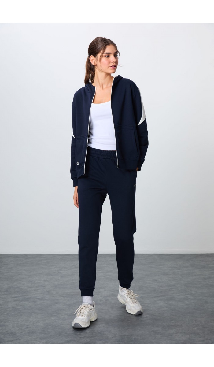 Kadın Lacivert Kapüşonlu Oversize Fit Eşofman Takım